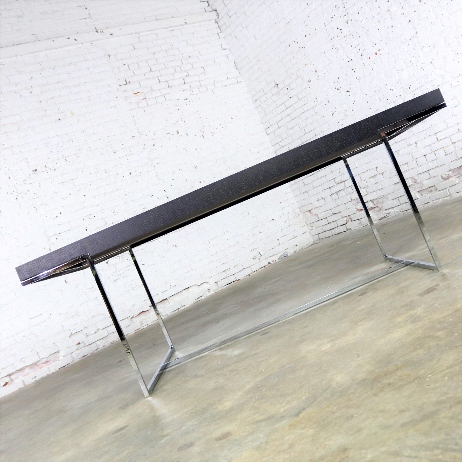 Athos Dining Table by Paolo Piva for B and B Italia Chrome and Dark Brown Oak
