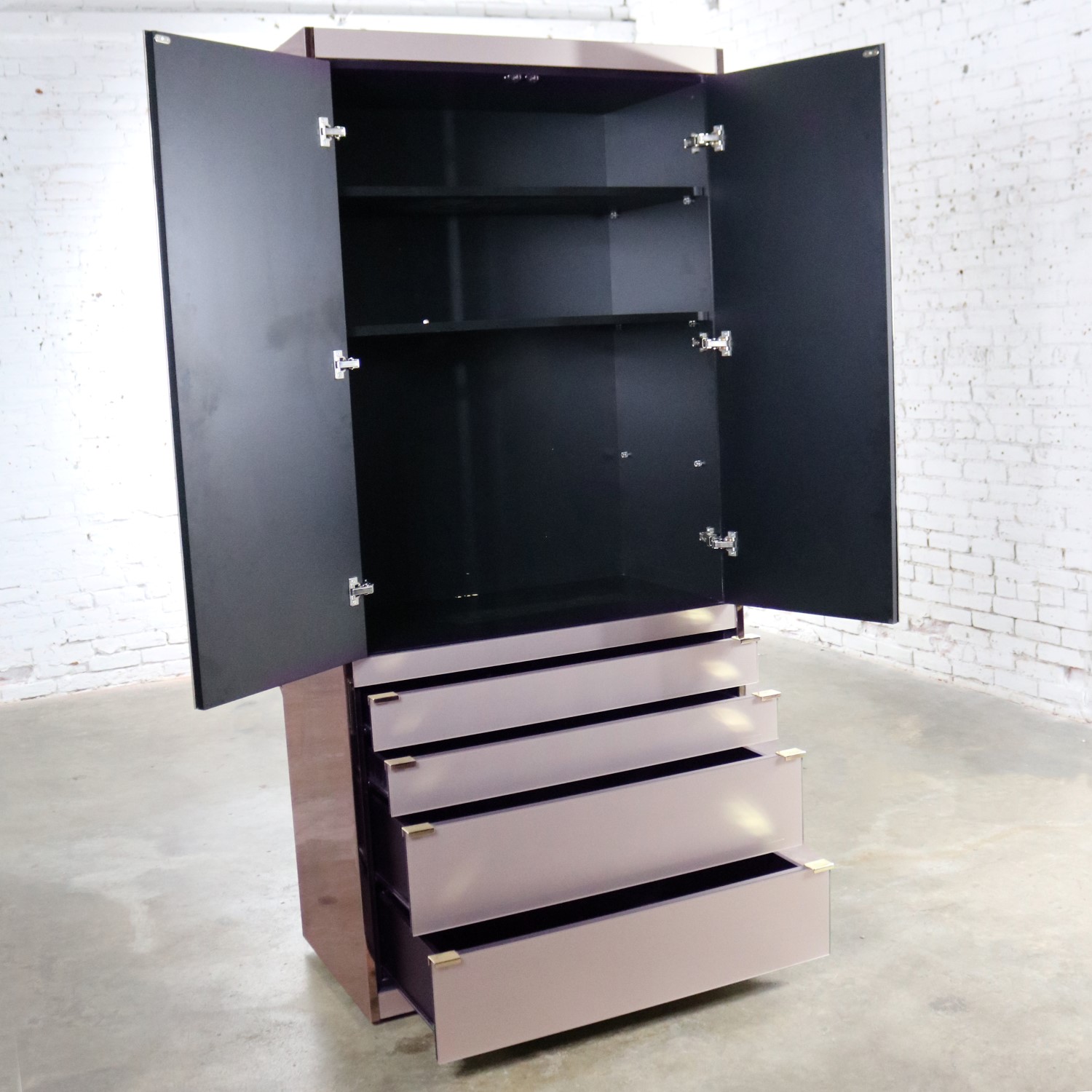 Ello Optima Brass and Rose Gray Glass Wardrobe Entertainment Storage Cabinet