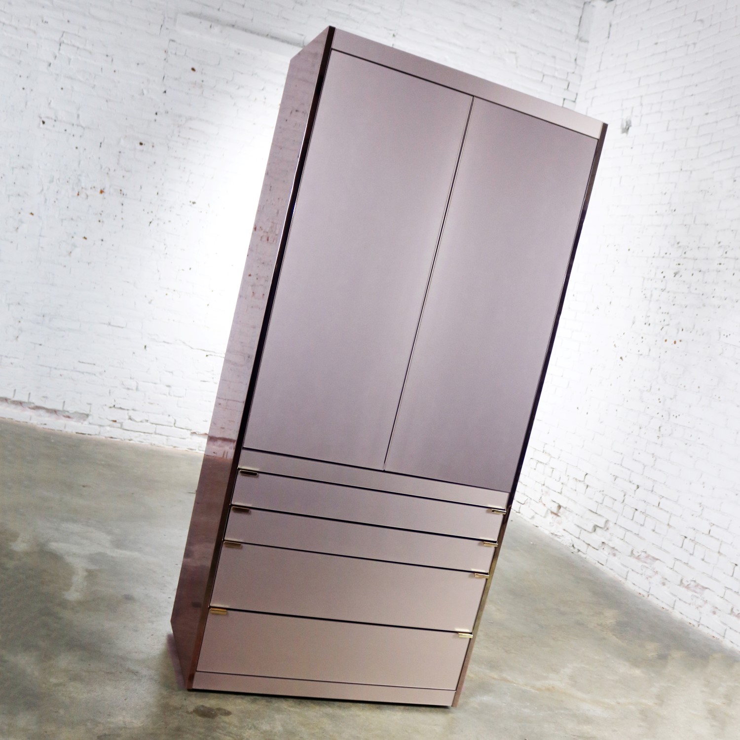 Ello Optima Brass and Rose Gray Glass Wardrobe Entertainment Storage Cabinet
