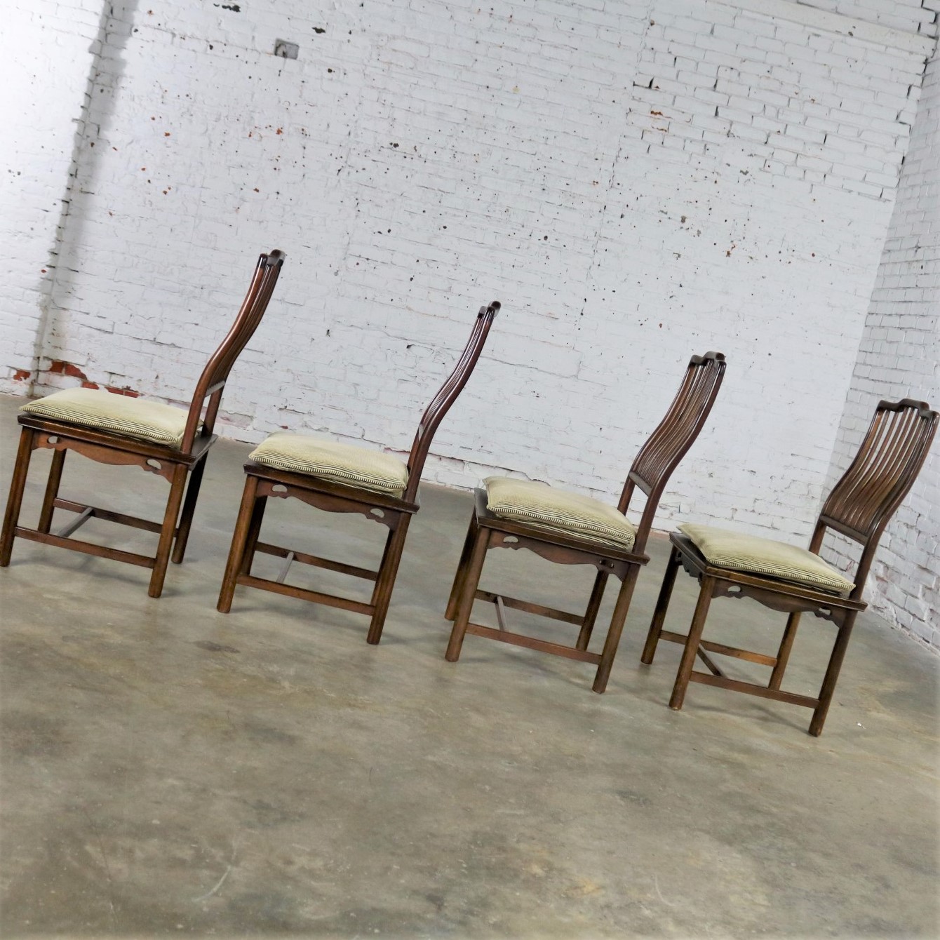 Four Drexel Heritage Chinoiserie Ming Style Spindle Back Dining Chairs