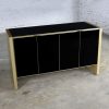 Ello Black Glass and Gold Anodized Aluminum Small Server Credenza Cabinet