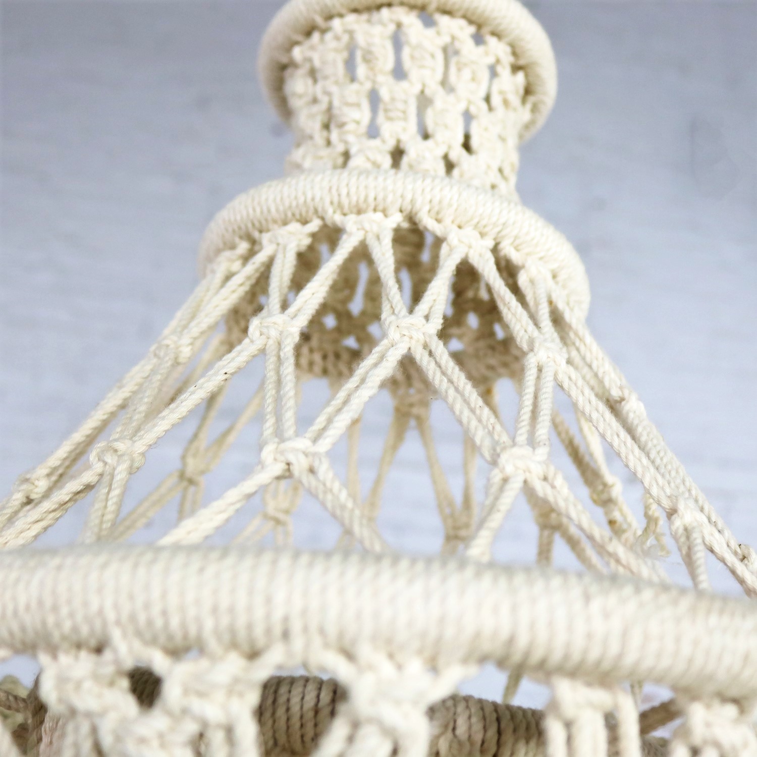 Vintage Bohemian White Macramé Hanging Table with Round Glass Top