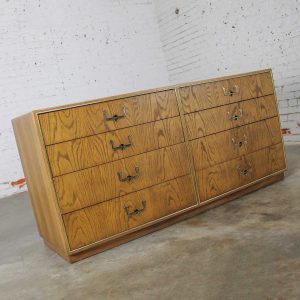 Vintage Modern Campaign Style Eight Drawer Oak Dresser by Founders Furniture