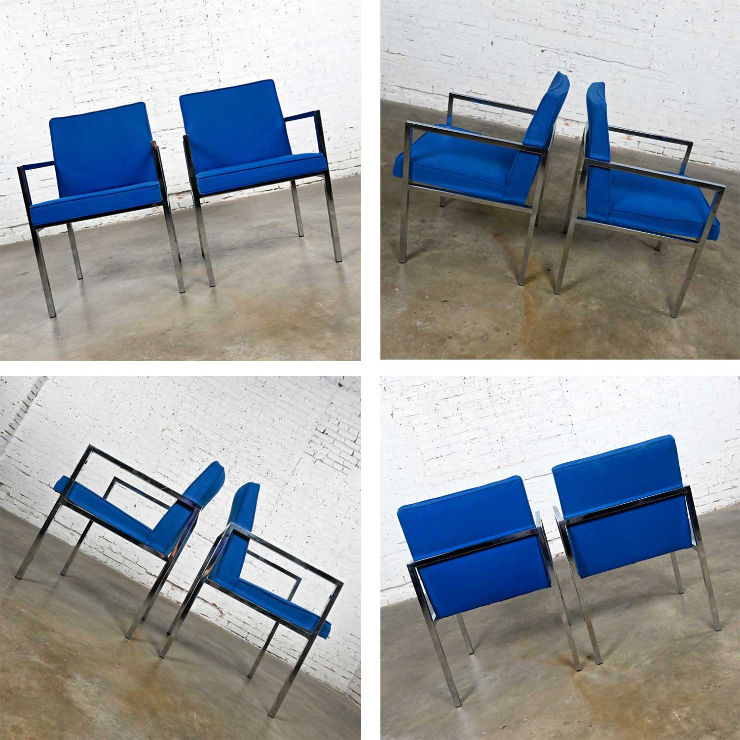 Vintage Mid-Century Modern Chrome & Royal Blue Fabric Armchairs by Hibriten Chair Company