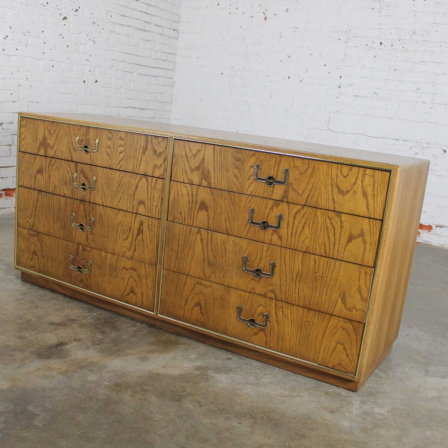 Vintage Modern Campaign Style Eight Drawer Oak Dresser by Founders Furniture