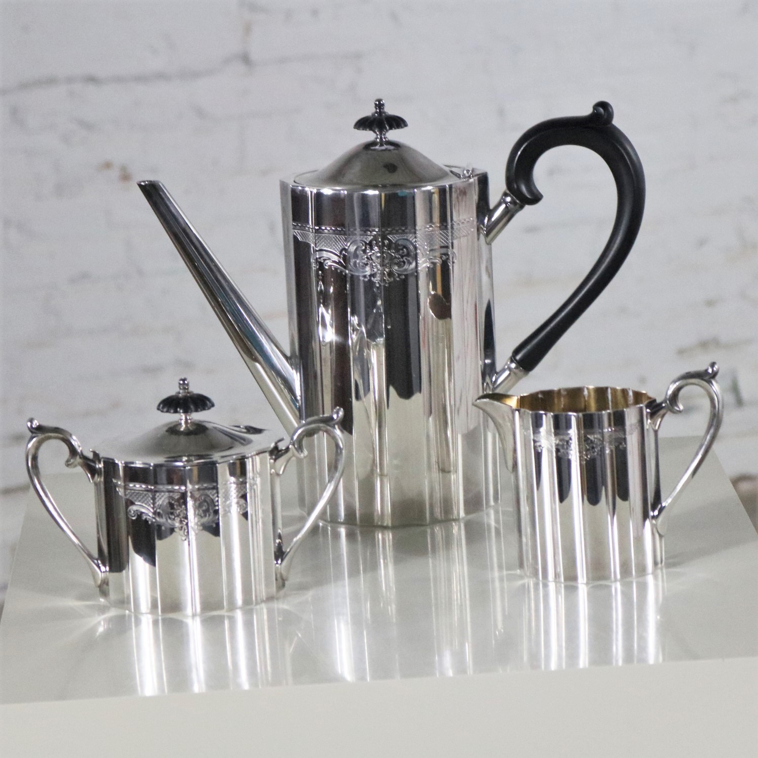 Colonial Classic Silverplate Coffee Service by Lunt Silver Includes Coffee Pot Creamer and Sugar Bowl
