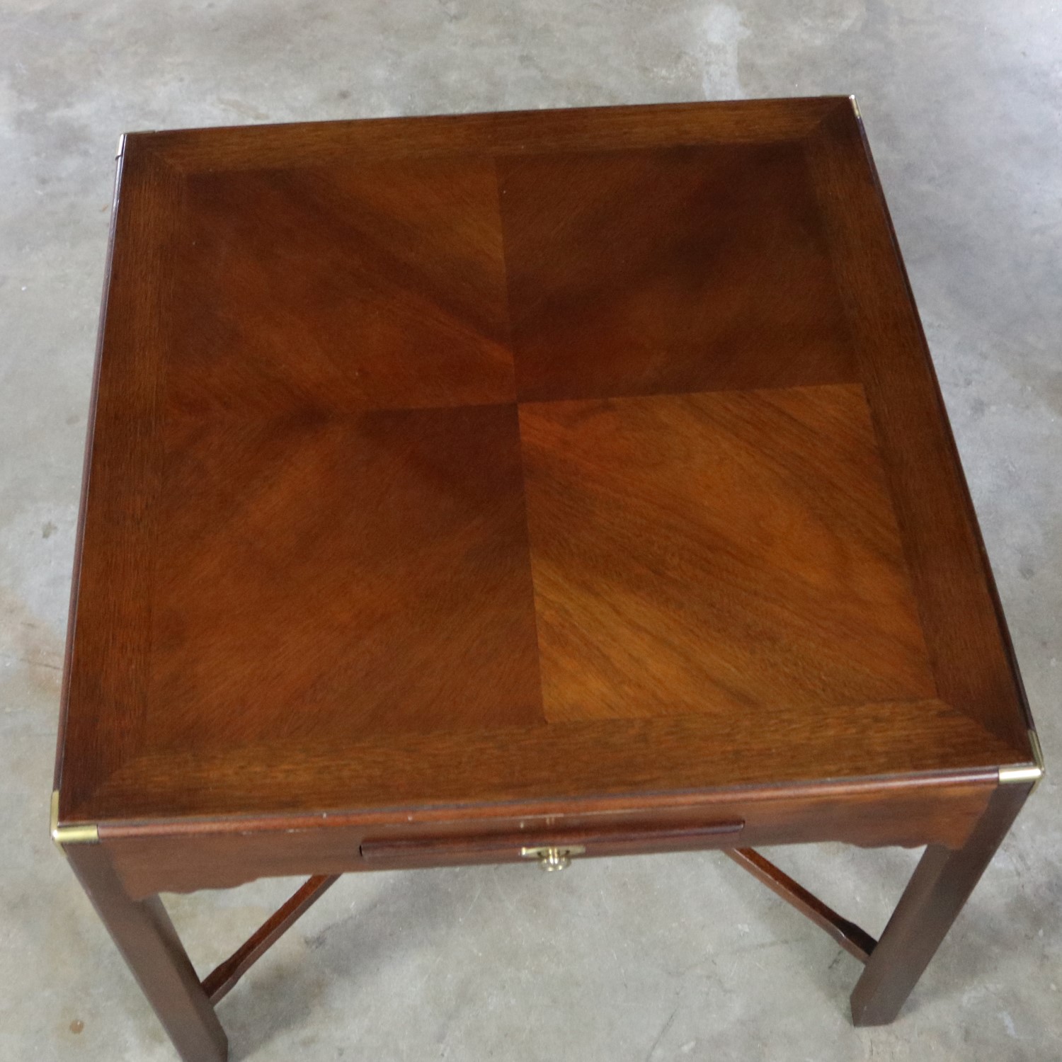 Campaign Style Square Side or End Table with Pull-Out Shelf and Brass Accents