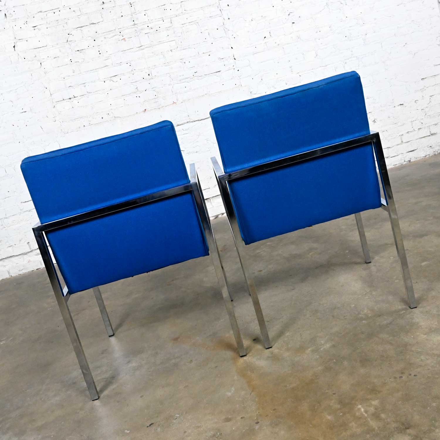 Vintage Mid-Century Modern Chrome & Royal Blue Fabric Armchairs by Hibriten Chair Company
