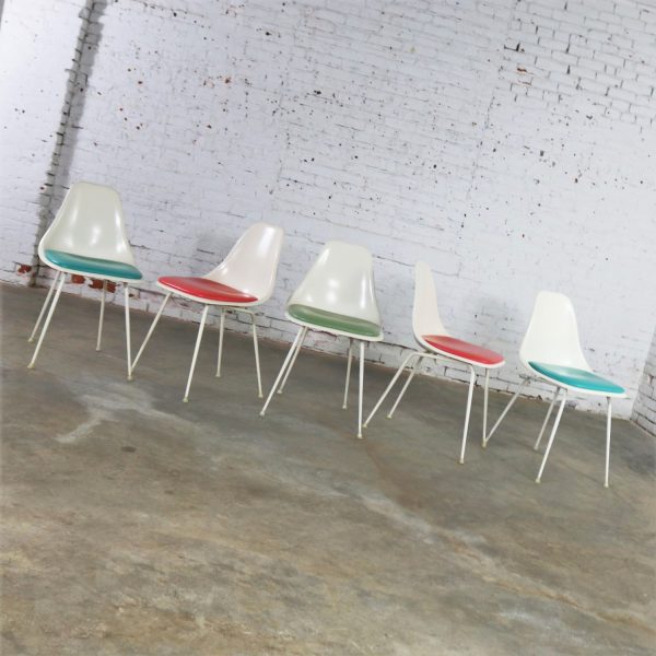 Burke Fiberglass #103 Shell Chairs with Padded Seats Set of 5 Mid Century Modern