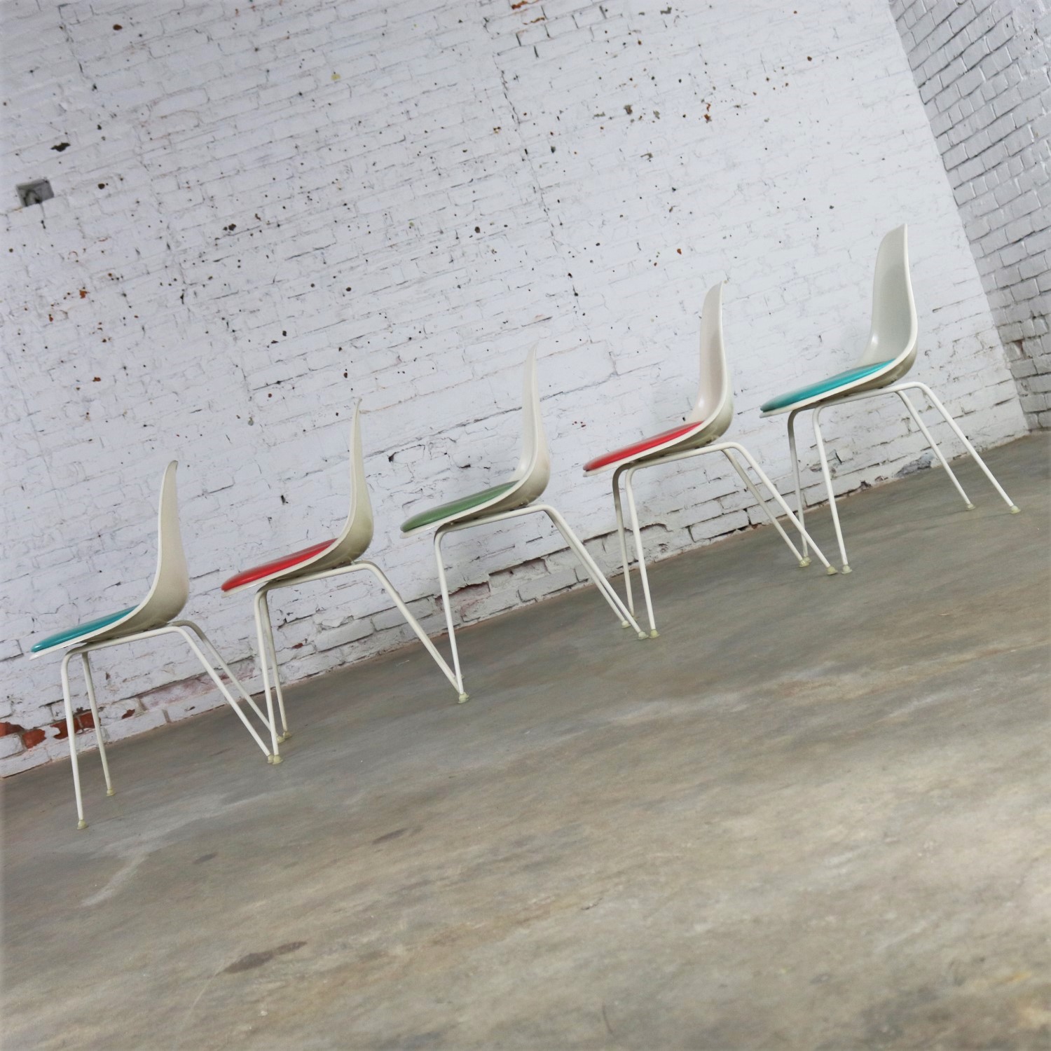 Burke Fiberglass #103 Shell Chairs with Padded Seats Set of 5 Mid Century Modern