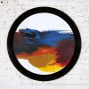 Abstract Round Acrylic Canvas Painting Mounted on Smoke Plexiglass by Ted R. Lownik