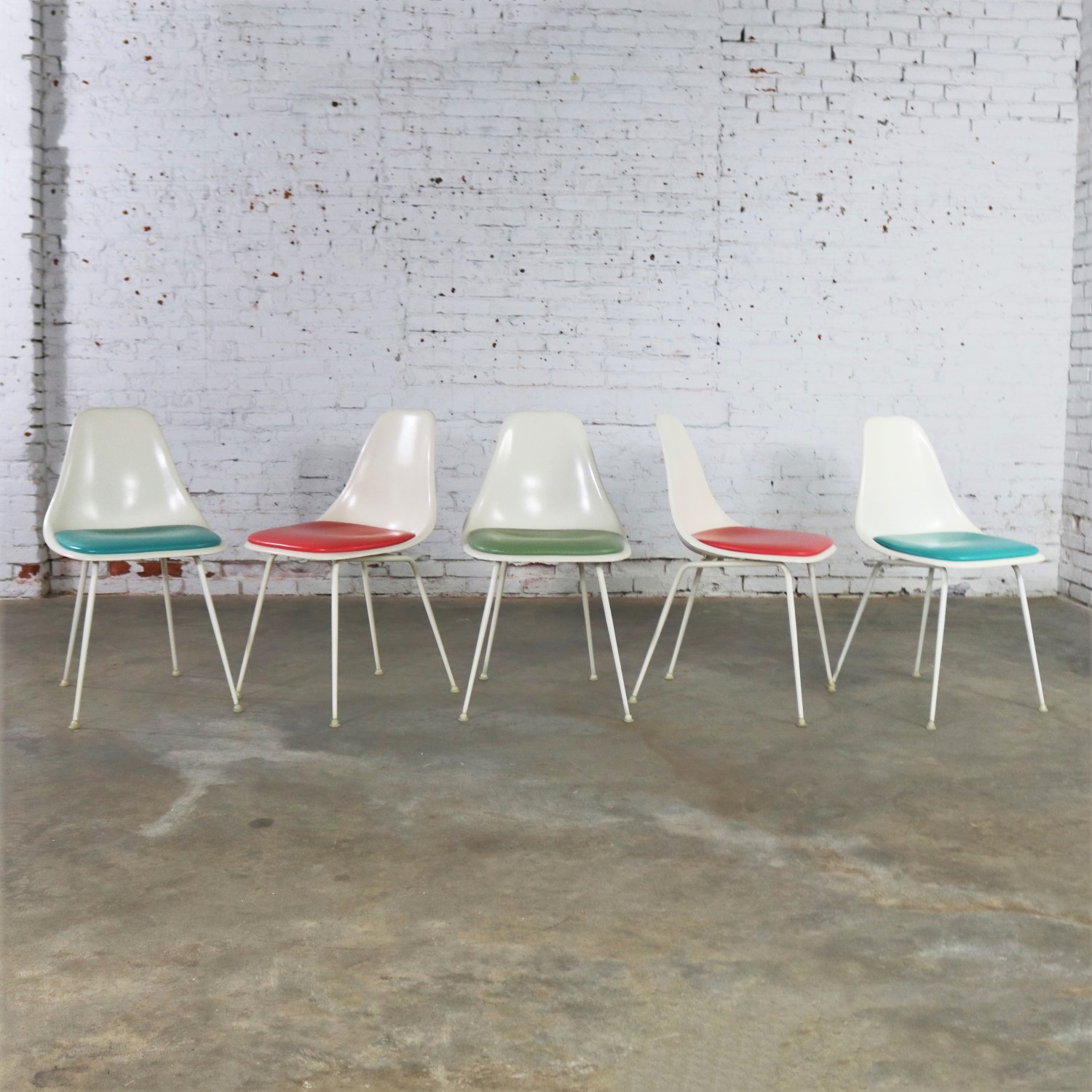 Burke Fiberglass #103 Shell Chairs with Padded Seats Set of 5 Mid Century Modern