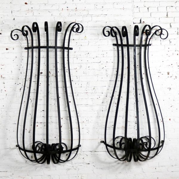 Architectural Antique Window Guards or Wall Urn Planters Hand Wrought Iron