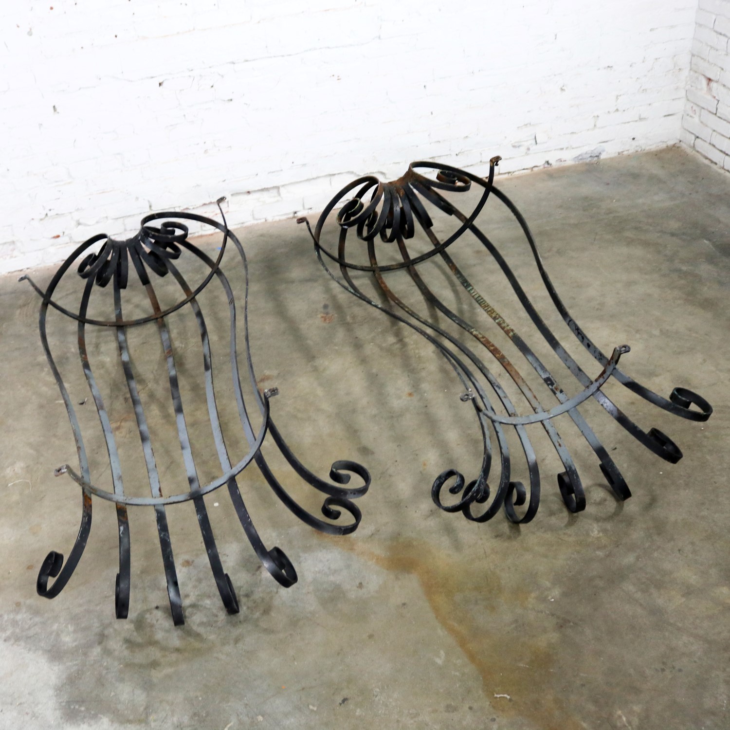Architectural Antique Window Guards or Wall Urn Planters Hand Wrought Iron