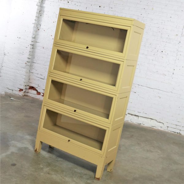 Industrial Barrister Stacking Bookcase Globe Wernicke Distressed Yellow Painted Wood