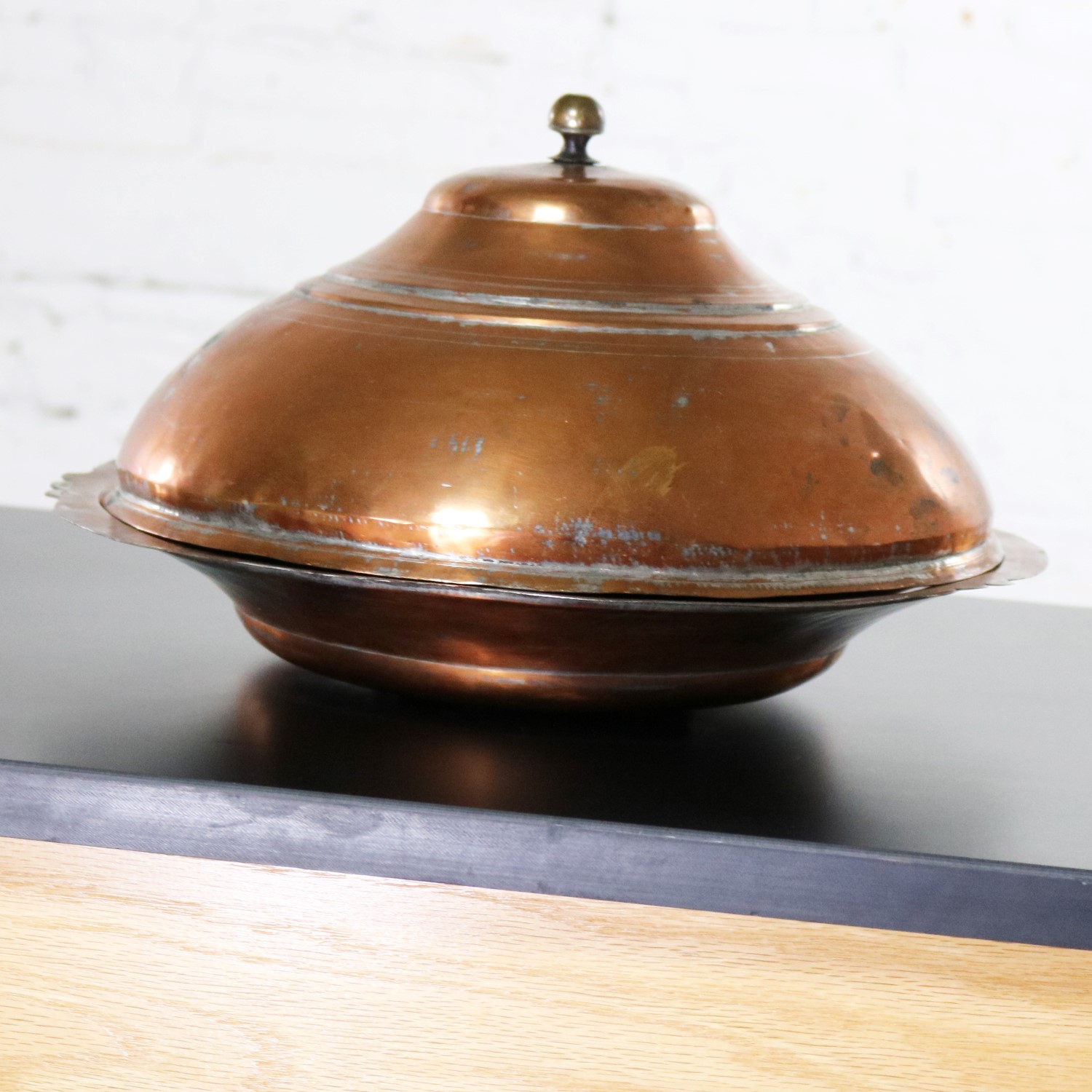 Antique Turkish Ottoman Large Lidded Copper Bowl Hand Forged