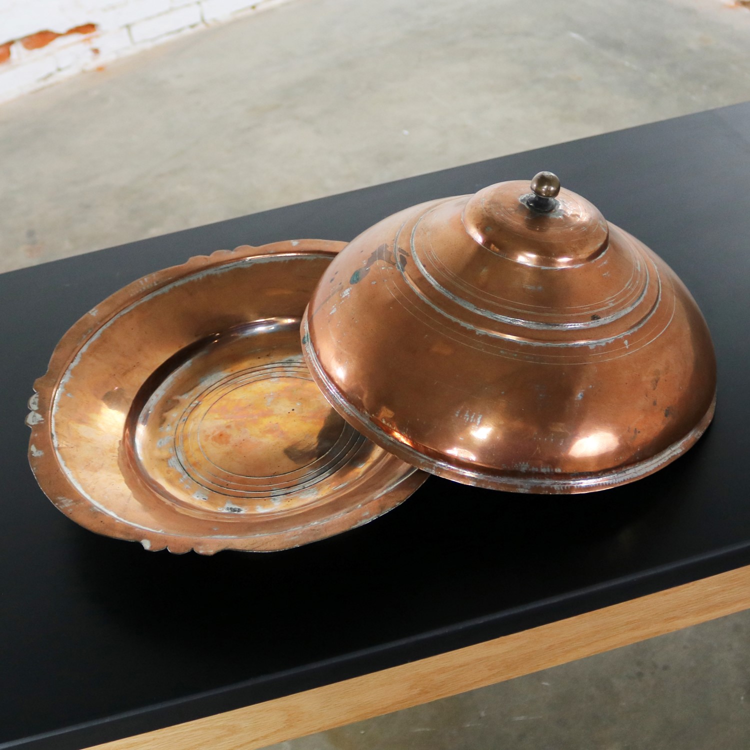 Antique Turkish Ottoman Large Lidded Copper Bowl Hand Forged