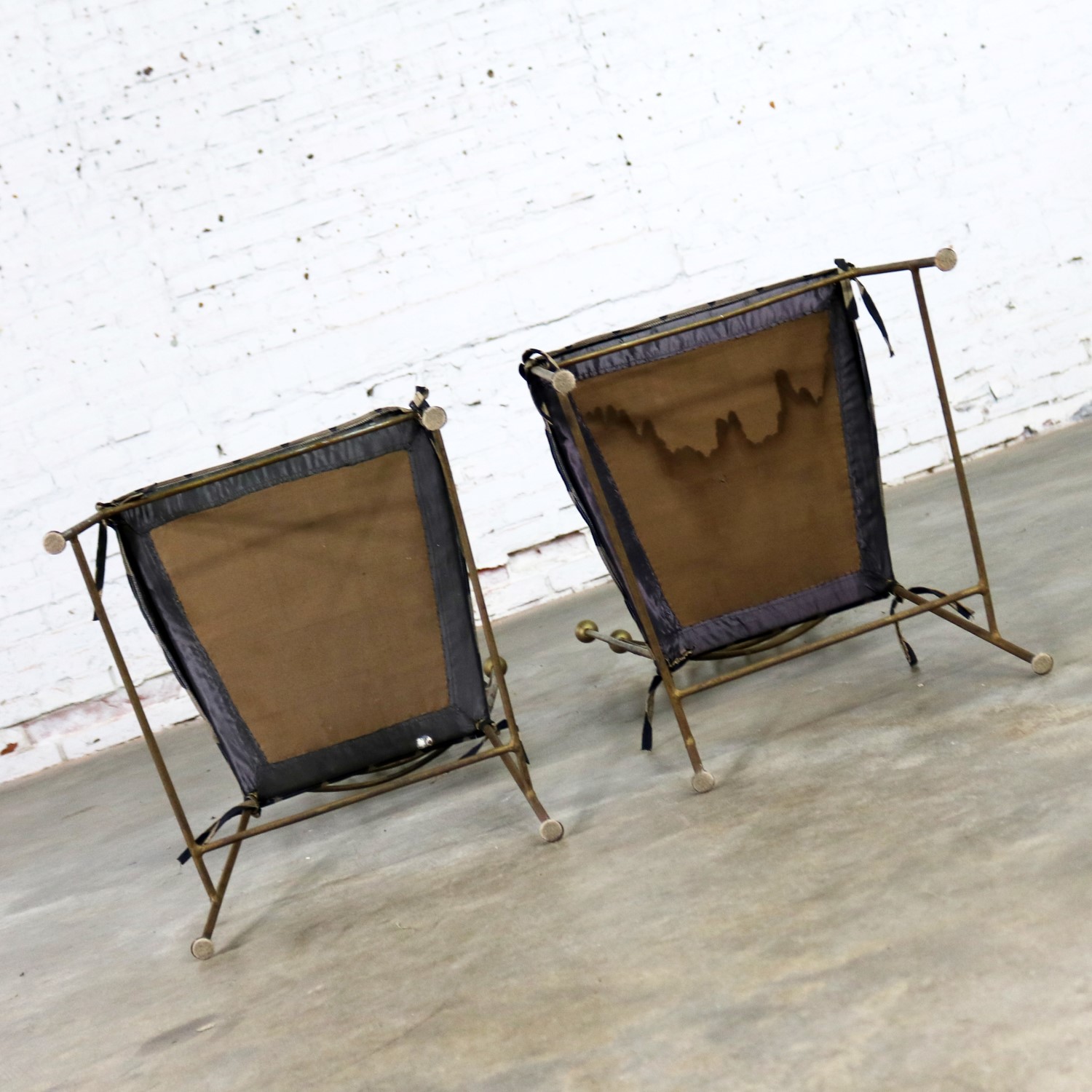 Pair Gilt Iron Chairs Crown or Harlequin Style Ball Finials Art Deco Hollywood Regency