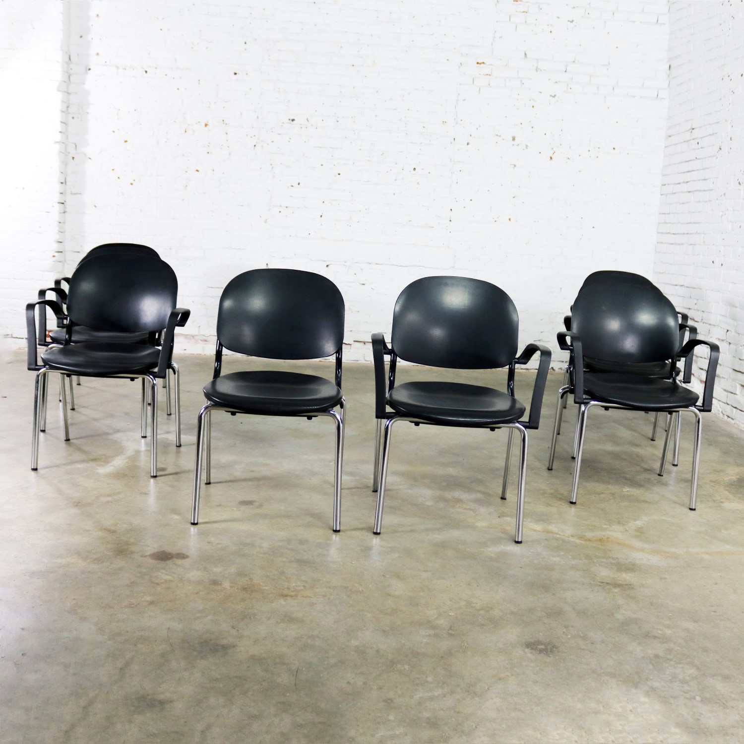 Black Torsion Chairs by Giancarlo Piretti for KI Set of Eight 7 Arm and 1 Side