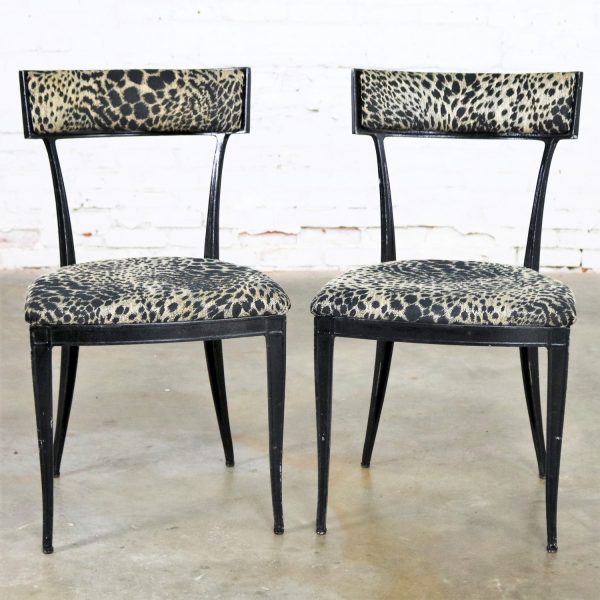 Pair Black Art Deco and Animal Print Side Chairs Cast Aluminum by Crucible Products Corp.