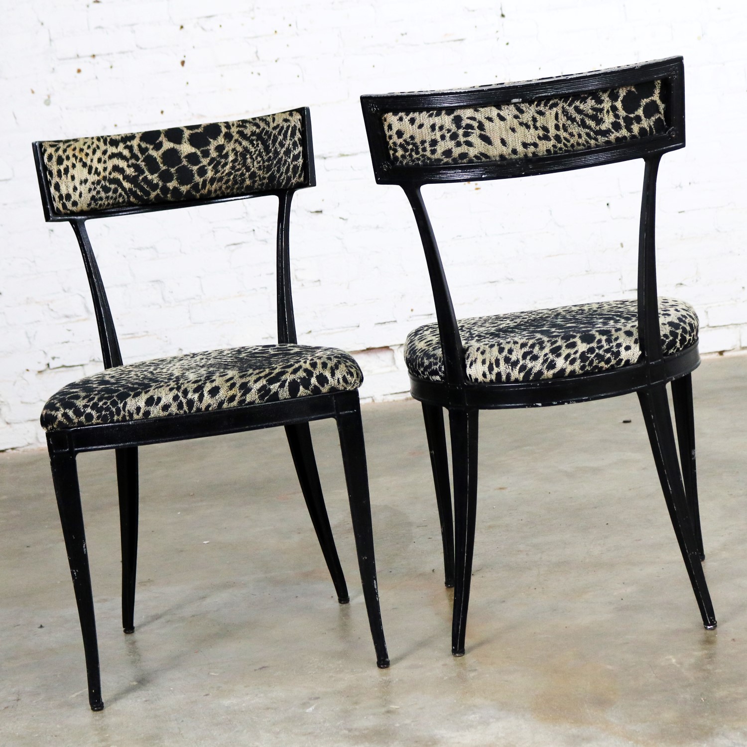 Pair Black Art Deco and Animal Print Side Chairs Cast Aluminum by Crucible Products Corp.