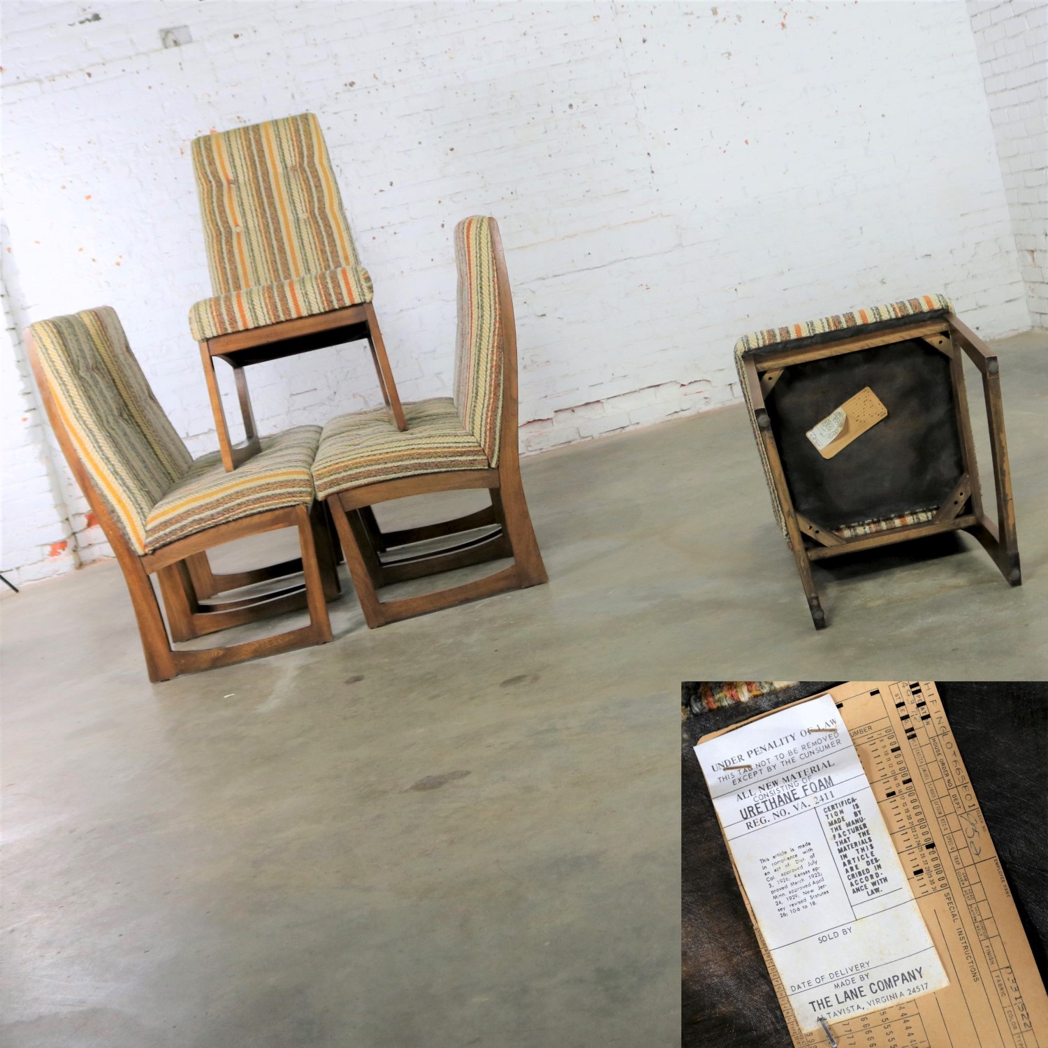 Mid Century Modern Lane Alta Vista Dining Chairs Set of Six Original Stripe Upholstery
