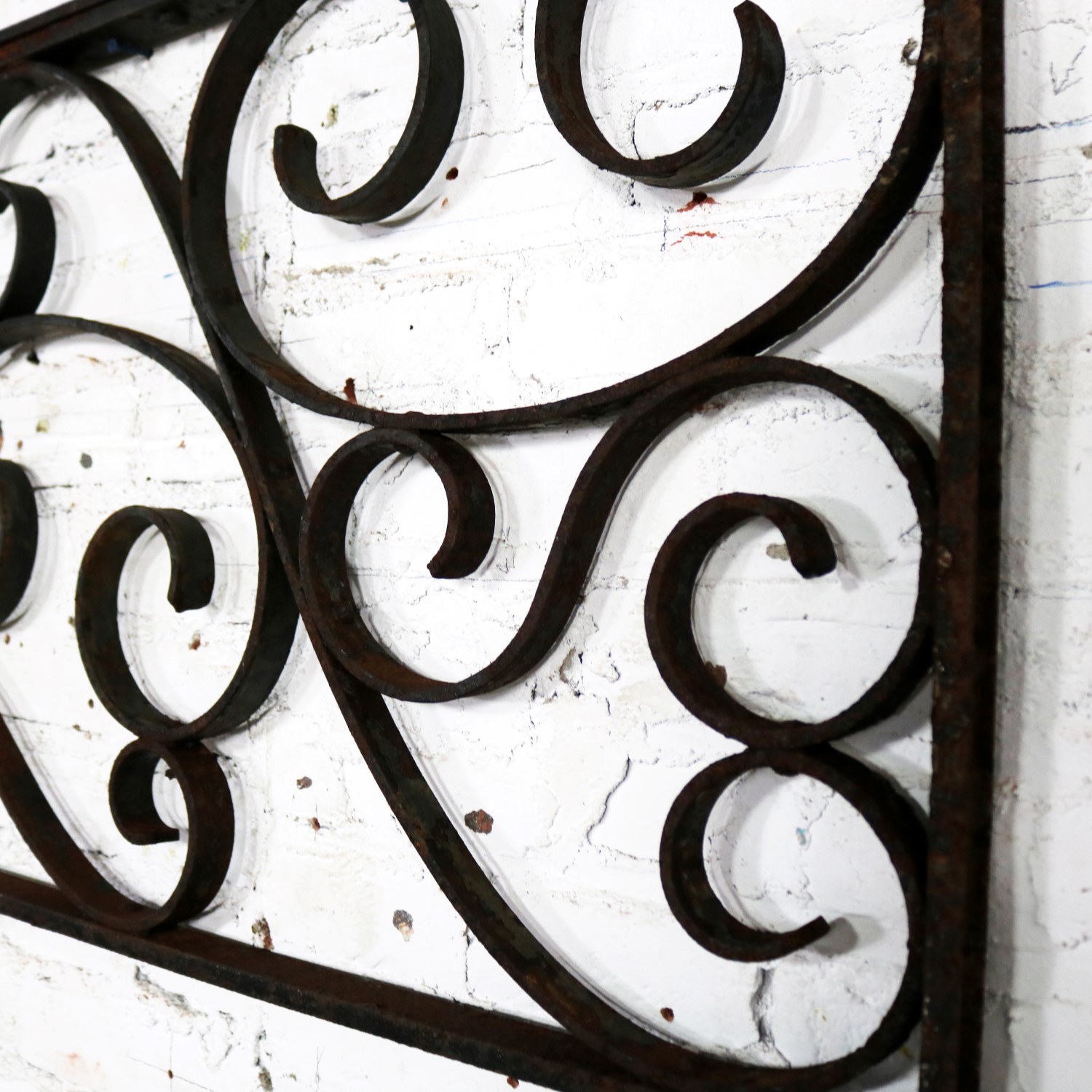 Antique Swirled Design Wrought Iron Railing Piece Trellis or Fence Section