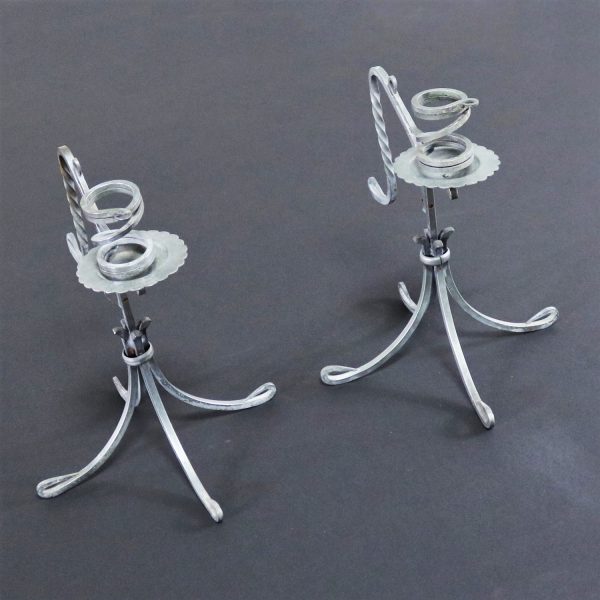 Twisted Tinned Wrought Iron Pair of Vintage Candlesticks