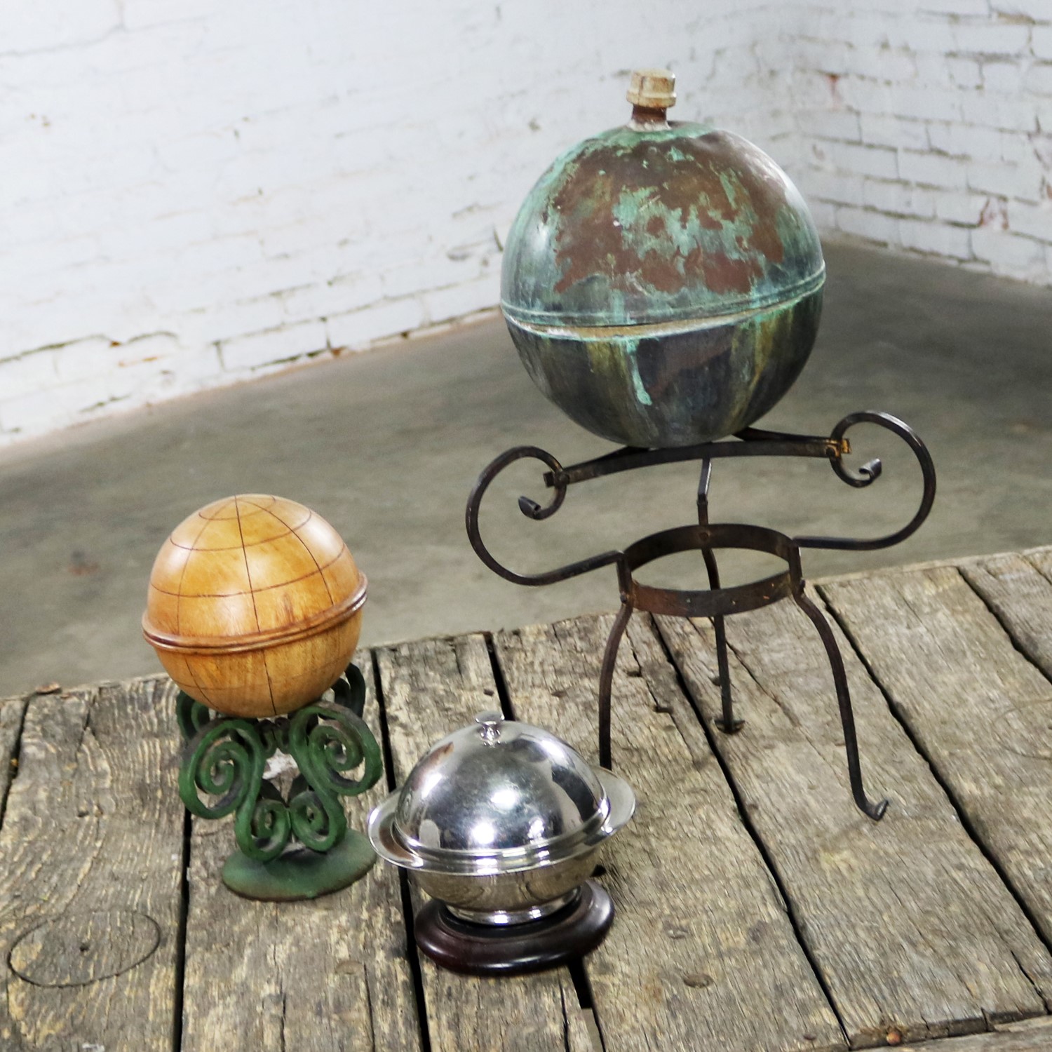 Collection of Orb Objects on Stands as Centerpiece or Object d ‘Art