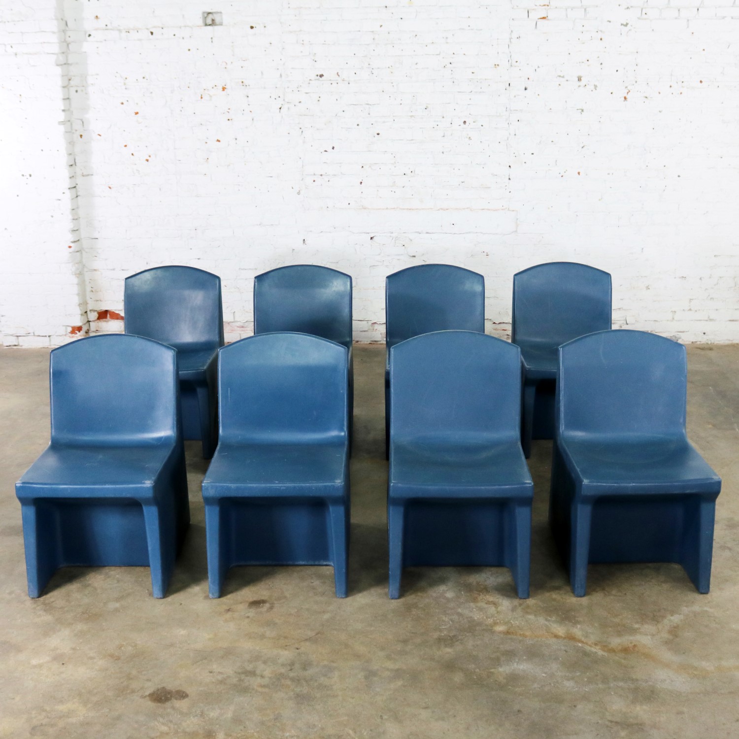 Blue Molded Plastic Side or Slipper Chairs by Norix Set of Eight