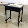 Vintage Black Turned Leg Drawered End Table with Matador and Bull Tile Insert Top