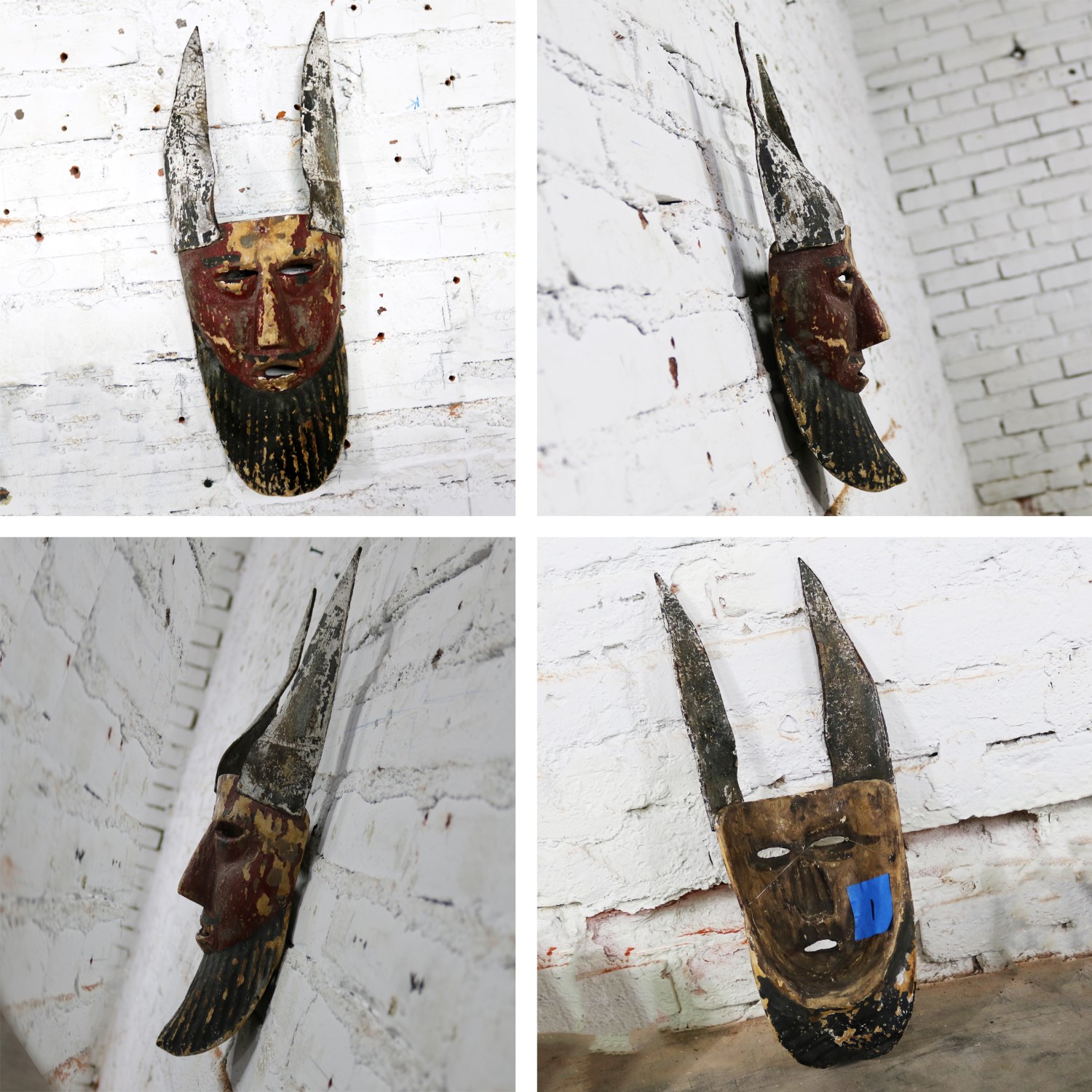 Collection of Five Vintage Mexican Folk Art Hand Carved Wood Masks