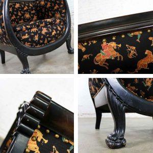 Antique Victorian Wishbone Barrel Chair Carved Lion’s Heads and Claw Feet Ebonized