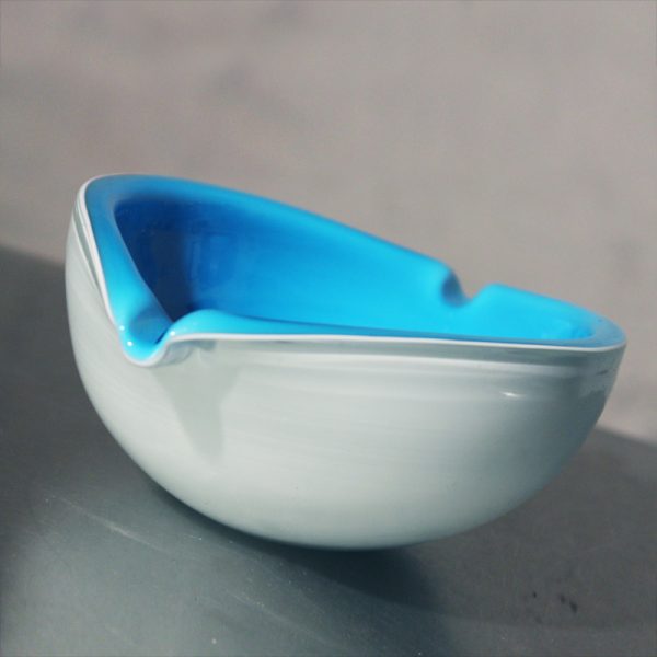 Vintage Mid Century Modern Murano Turquoise Blue Cased Glass Ash Bowl