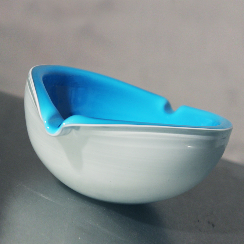 Vintage Mid Century Modern Murano Turquoise Blue Cased Glass Ash Bowl
