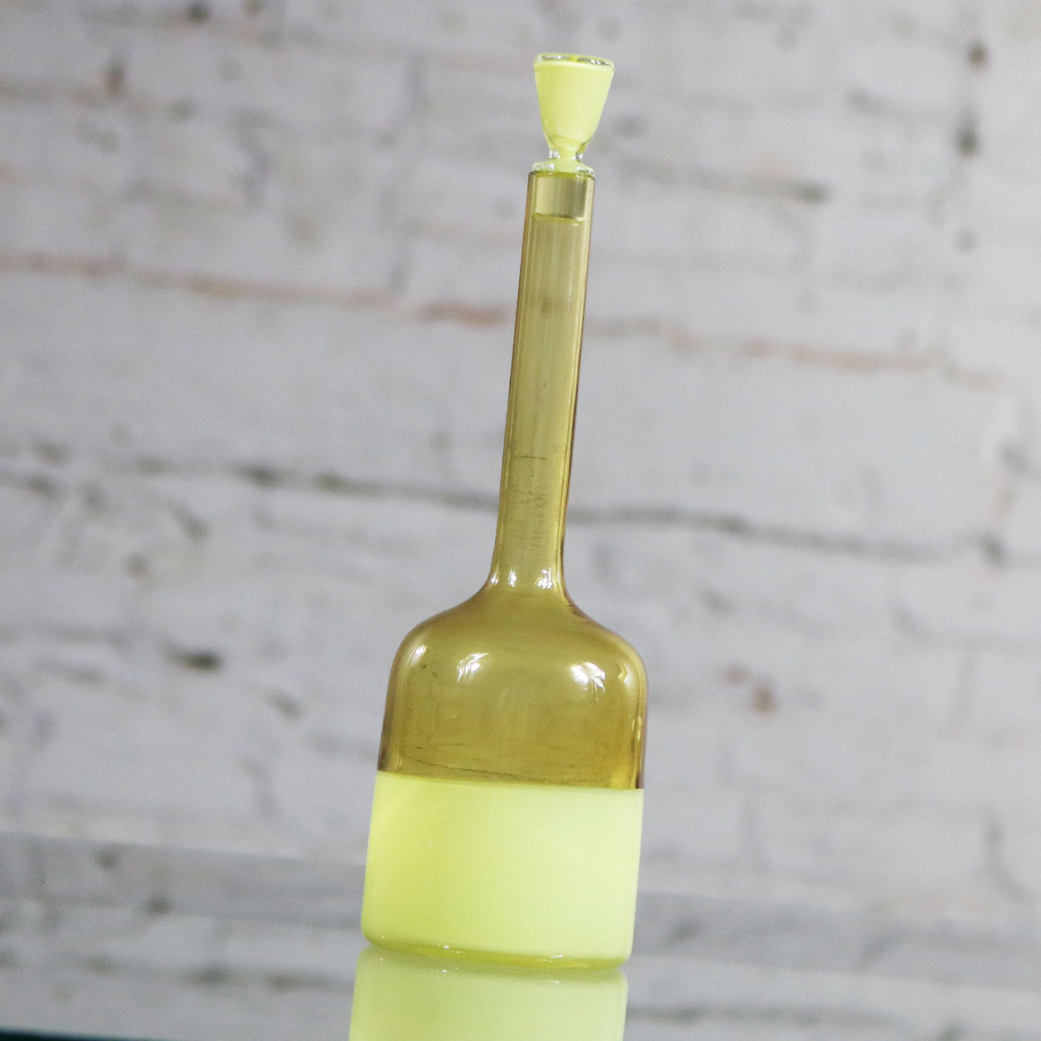 Murano Opaque Yellow & Clear Amber Incalmo Bottle Attributed to Geo Ponti for Venini