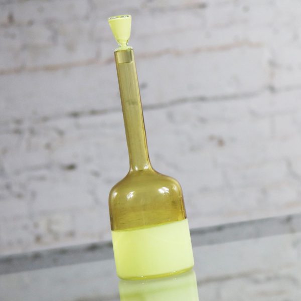 Murano Opaque Yellow & Clear Amber Incalmo Bottle Attributed to Geo Ponti for Venini