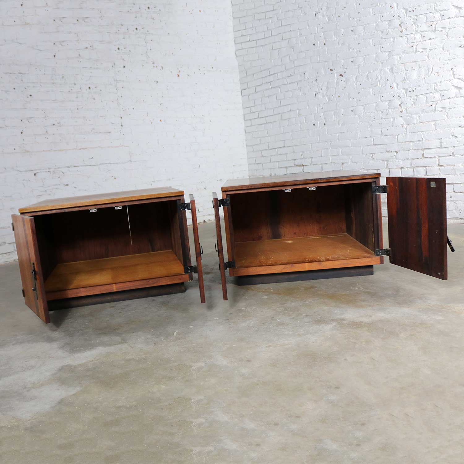 Pair Rosewood Mid Century Square End Table Cabinets