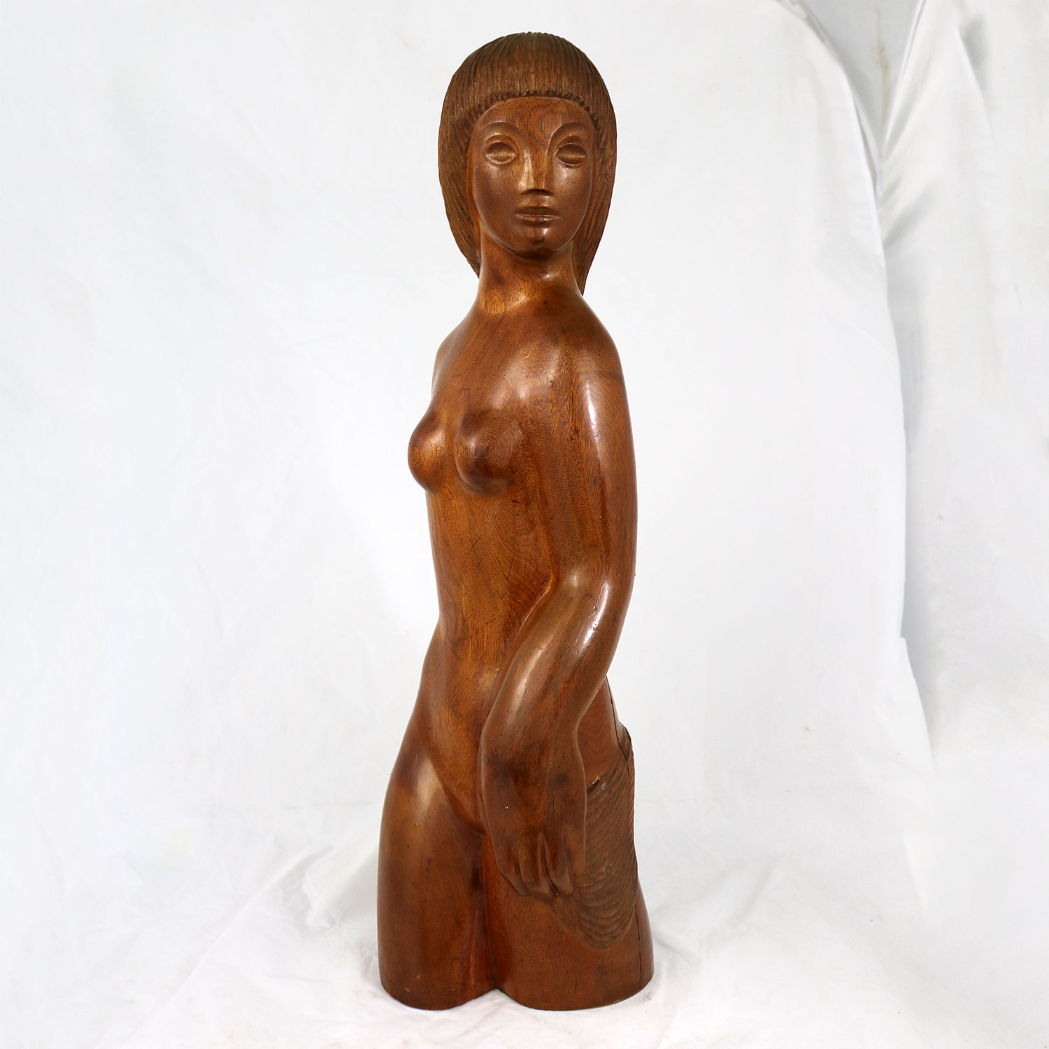 Mid Century Hand Carved Wood Female Nude Sculpture Large