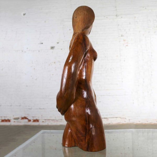 Mid Century Hand Carved Wood Female Nude Sculpture Large