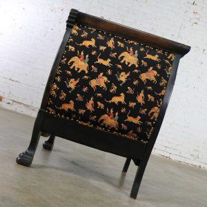 Antique Victorian Wishbone Barrel Chair Carved Lion’s Heads and Claw Feet Ebonized