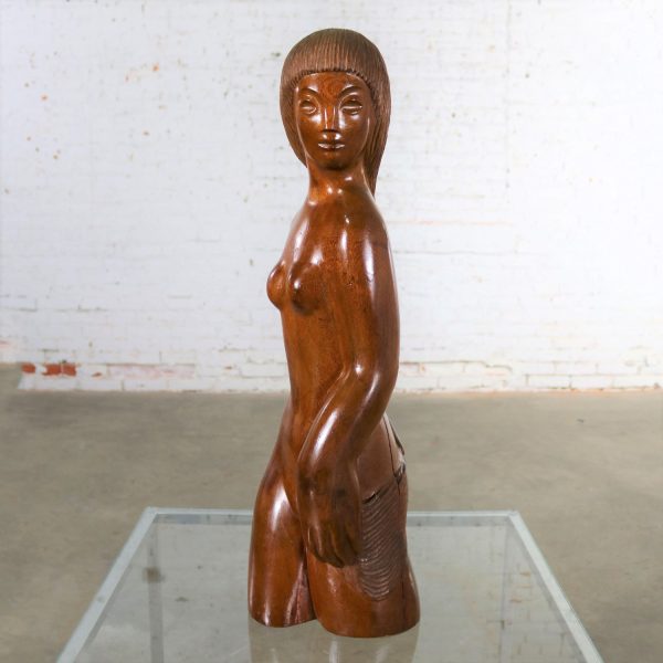 Mid Century Hand Carved Wood Female Nude Sculpture Large