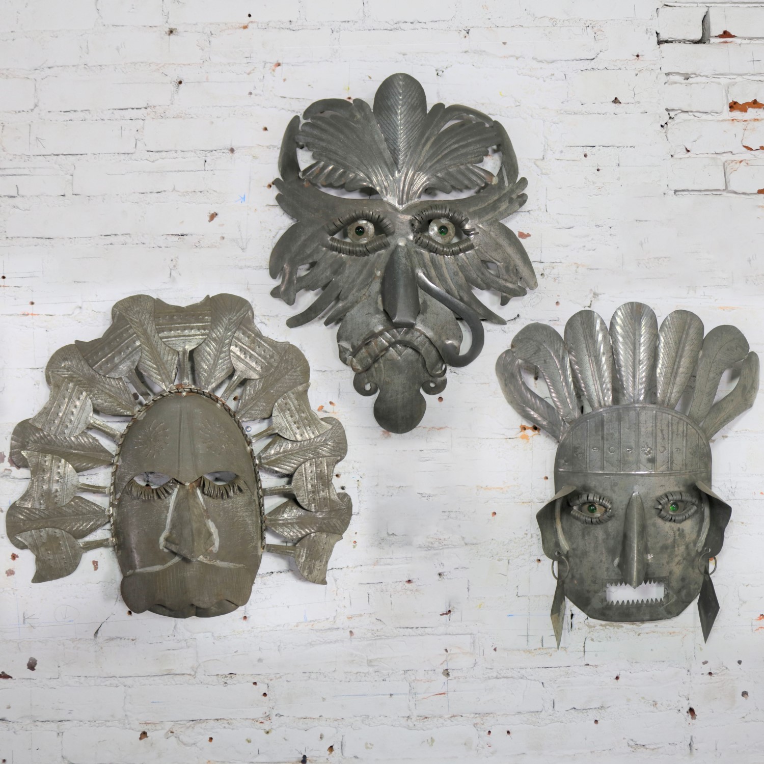 Vintage Large Tin Mexican Folk Art Masks
