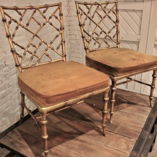 Drexel Gilded Faux Bamboo Pair of Chairs