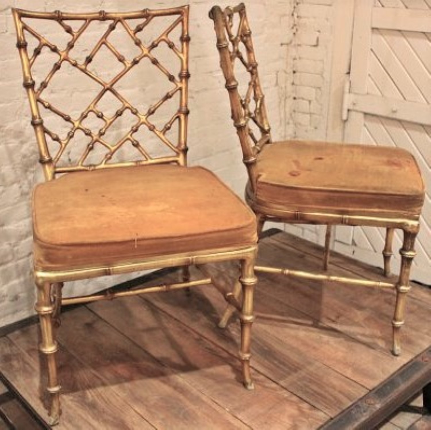 Drexel Gilded Faux Bamboo Pair of Chairs
