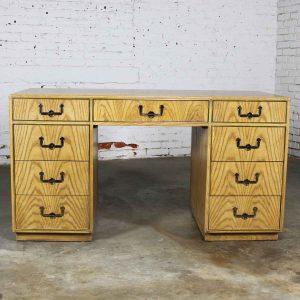 Campaign Style Founders Furniture Light Oak Desk with Brass Plate Accent and Hardware