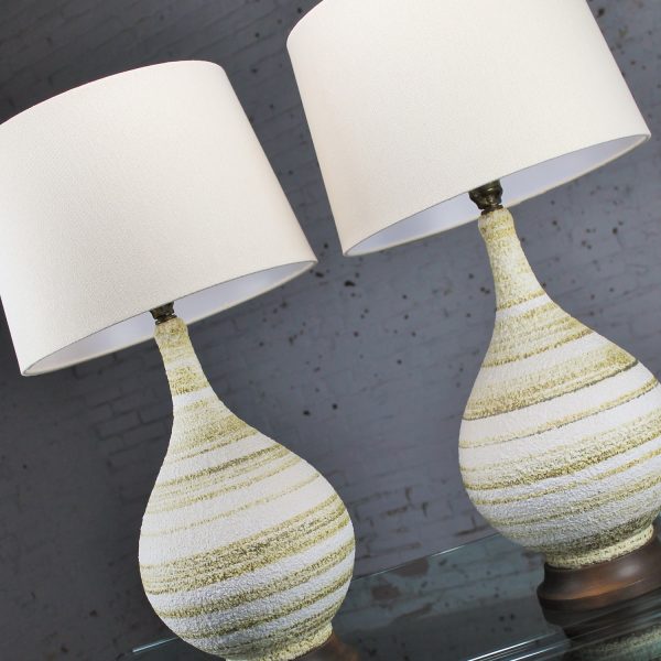 Vintage Pair of Mid-Century Modern Horizontal Striped Ceramic Lamps