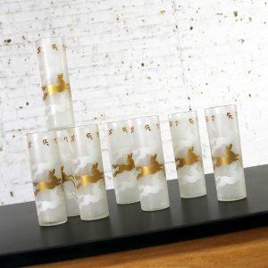 Boxed Set of 8 MCM Libbey Cavalcade Galloping Horse Tom Collins Cocktail Glasses