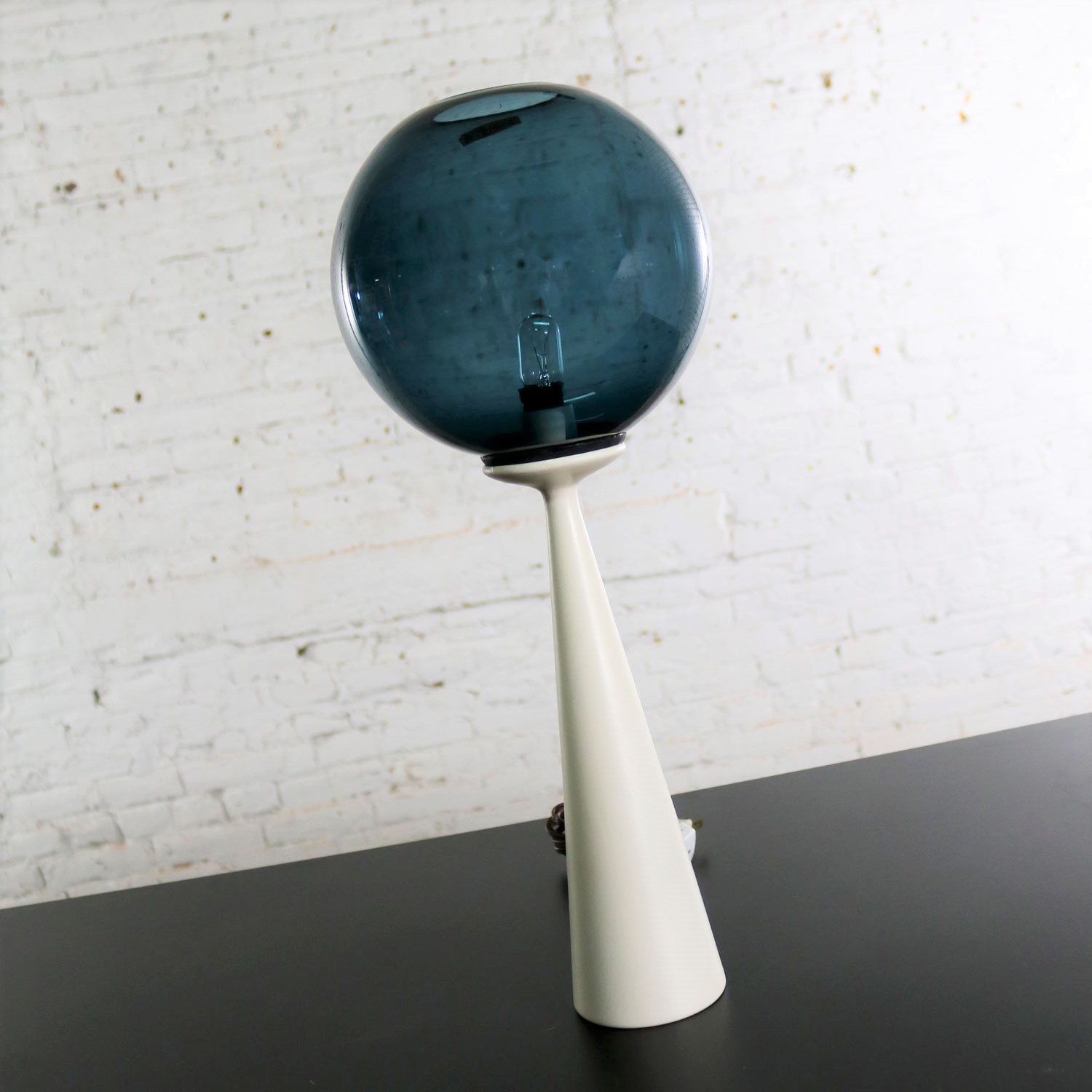 Mid Century Modern Conical Table Lamp with Glass Ball Globe after Ponti or Curry