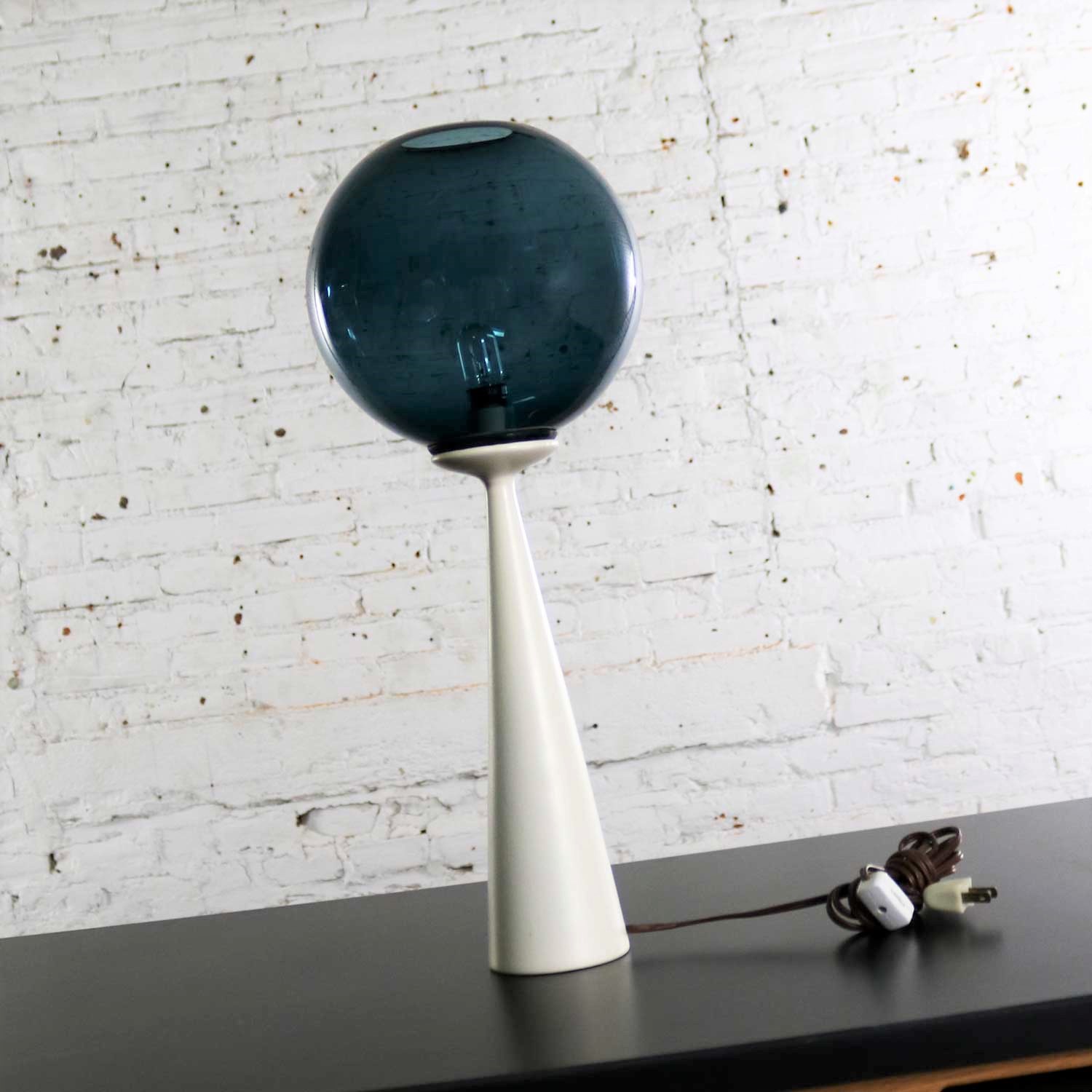 Mid Century Modern Conical Table Lamp with Glass Ball Globe after Ponti or Curry